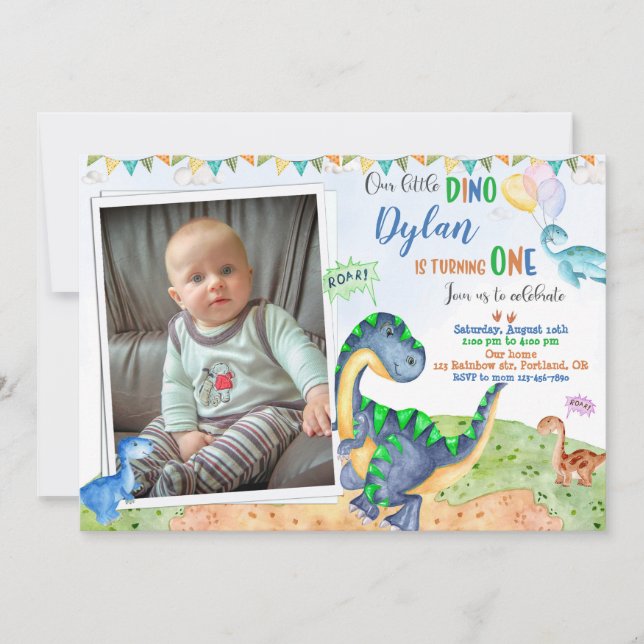 Foto Invitación de cumpleaños de Dinosaur para 1 c (Anverso)