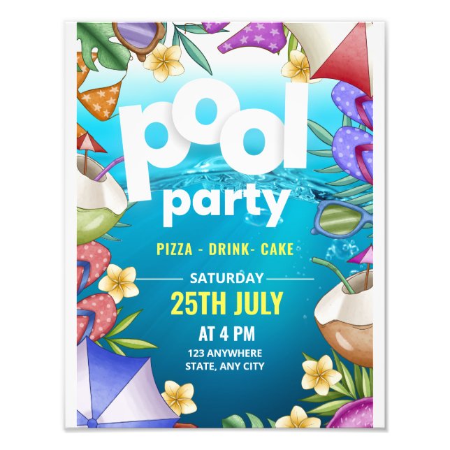 Foto Invitación de cumpleaños de Fiesta de piscina, fie (Frente)