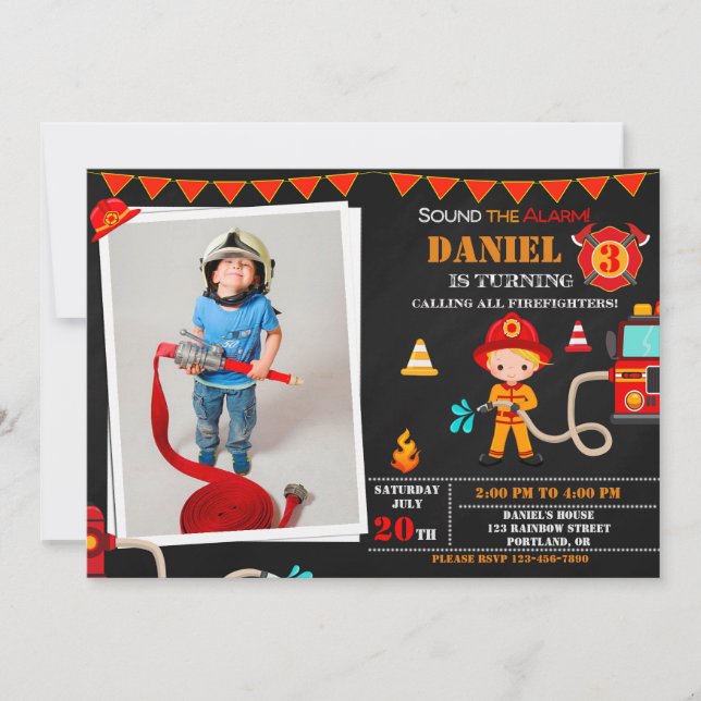 Foto Invitación de cumpleaños de Firefigher a Fire (Anverso)