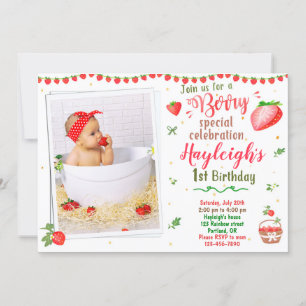 Foto Invitación de cumpleaños de fresa 1º cumpleañ