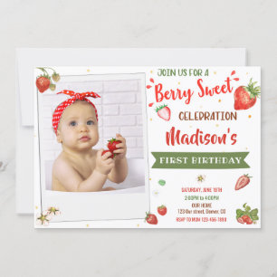 Foto Invitación de cumpleaños de fresa 1º cumpleañ