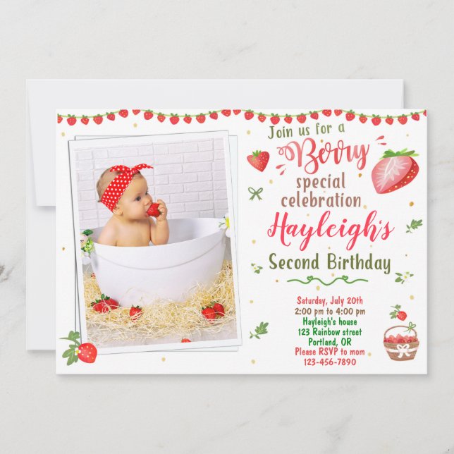 Foto Invitación de cumpleaños de fresa 2º cumpleañ (Anverso)