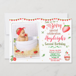 Foto Invitación de cumpleaños de fresa 2º cumpleañ