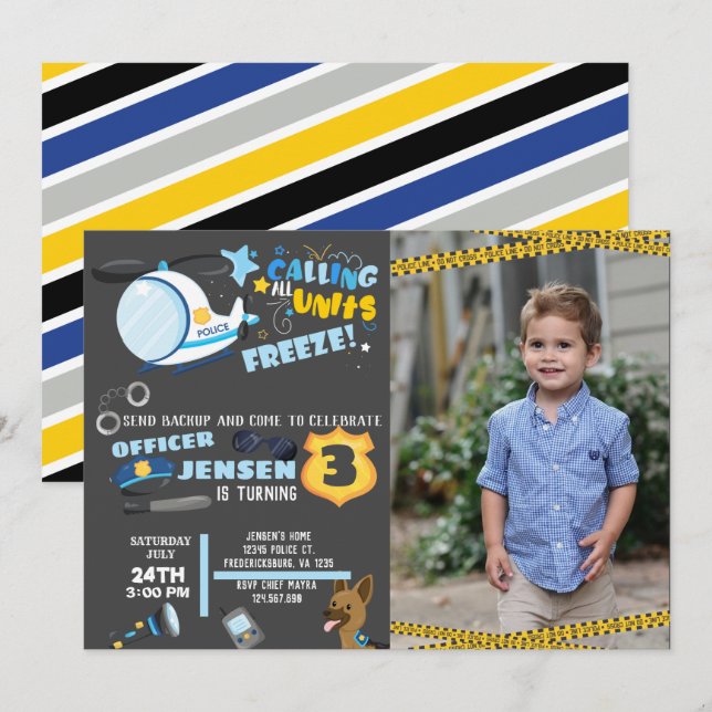 foto Invitación de cumpleaños de la policía (Anverso / Reverso)
