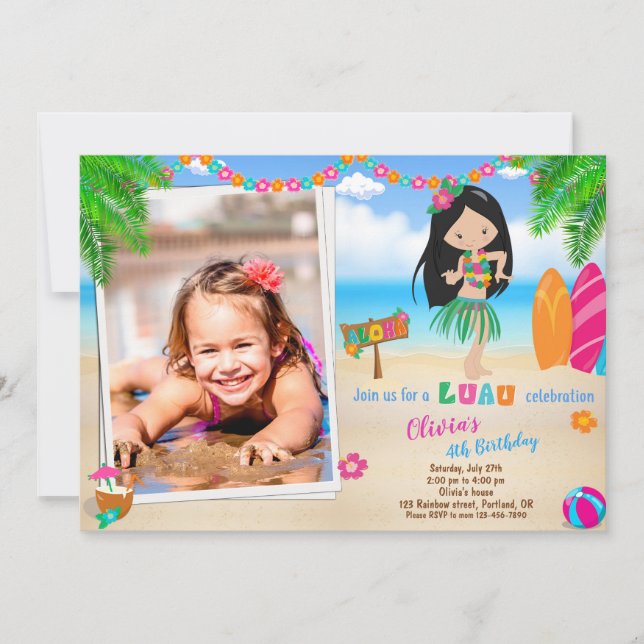 Foto invitación de cumpleaños de Luau Invitación d (Anverso)