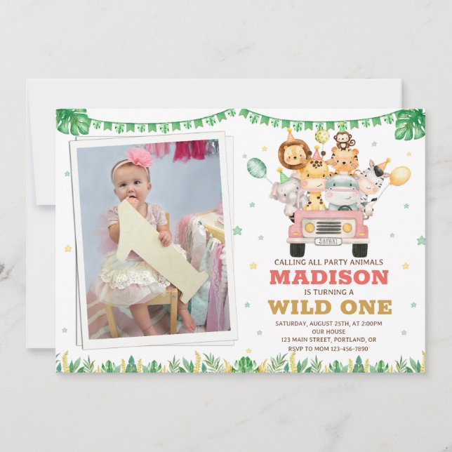 Foto Invitación de cumpleaños de Safari Wild One c (Anverso)