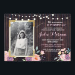 Foto Invitaciones a la Madera Rústica Floral de Cu<br><div class="desc">Añade tu foto a esta invitación de tiza de estilo vintage. Agregue cualquier edad. Se incluye la impresión posterior.</div>