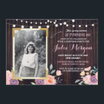 Foto Invitaciones a la Madera Rústica Floral de Cu<br><div class="desc">Añade tu foto a esta invitación de tiza de estilo vintage. Agregue cualquier edad. Se incluye la impresión posterior.</div>