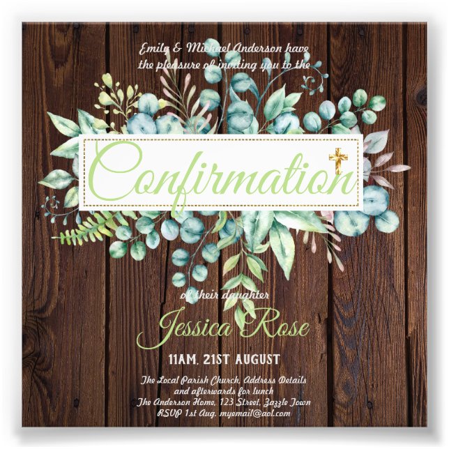 Foto Invitaciones de confirmación Budge Eucalyptus Gree (Frente)