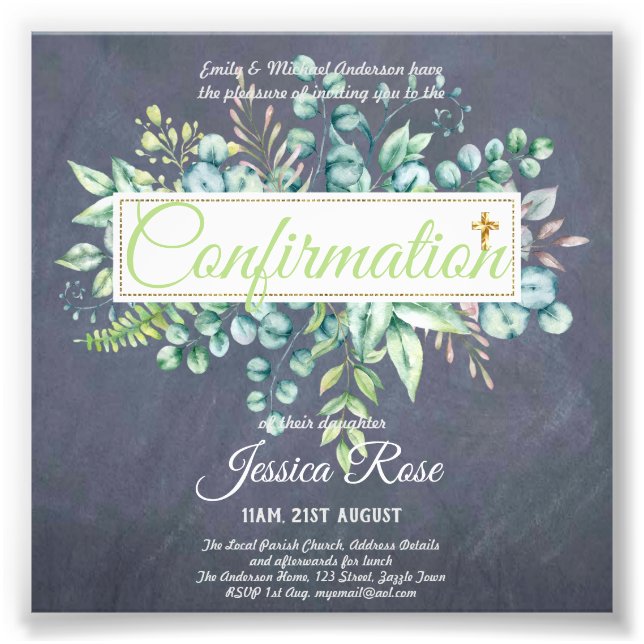 Foto Invitaciones de confirmación Budge Eucalyptus Gree (Frente)