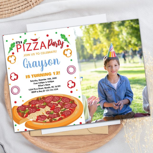 Foto Invitaciones de cumpleaños de pizzas blancas  (Photo Red Chilli White Pizza Birthday Invitations)