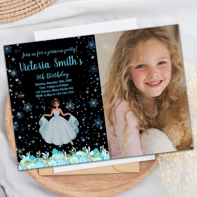 Foto invitaciones de cumpleaños de Princesa Floral (Photo Black Floral Princess Birthday Invitations)