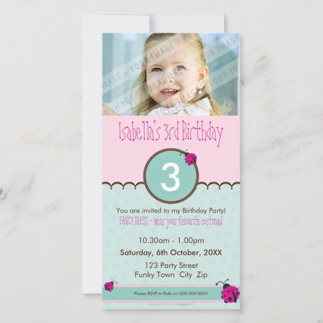 FOTO INVITACIONES DE CUMPLEAÑOS :: ladybird 2P (Anverso)