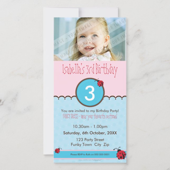 FOTO INVITACIONES DE CUMPLEAÑOS :: ladybird 3P (Anverso)