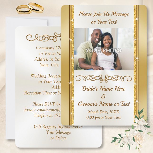 Foto Invitaciones personalizadas a la boda de la f (Photo Wedding Invites. Gold and Ivory Wedding Invitations. champagne ivory and gold wedding. )