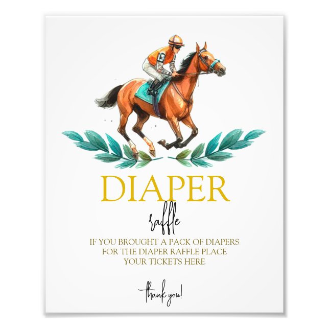 Foto Ir Baby Go, Green Horse Race Diaper Raffle Rótulo (Frente)