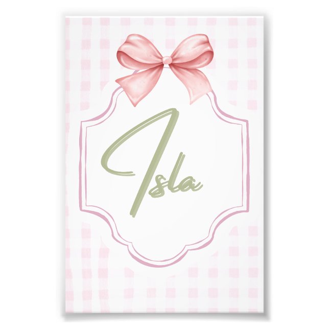 Foto Isla Personalizada Niña Bebé Nursery Bow&Gingham (Frente)