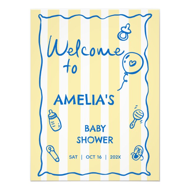 Foto Italian Blue Yellow Ciao Baby Welcome Sign (Frente)