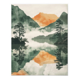 Foto Japaneses Art - Misty Mountain Lake Reflection