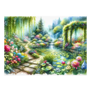 Foto Jardín de la cascada encantada estanque de lirios