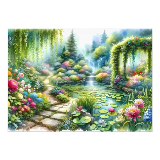Foto Jardín de la cascada encantada estanque de lirios (Frente)
