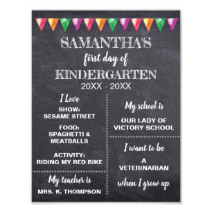 Foto Jardín infantil Chalkboard Primer día de Rótulo