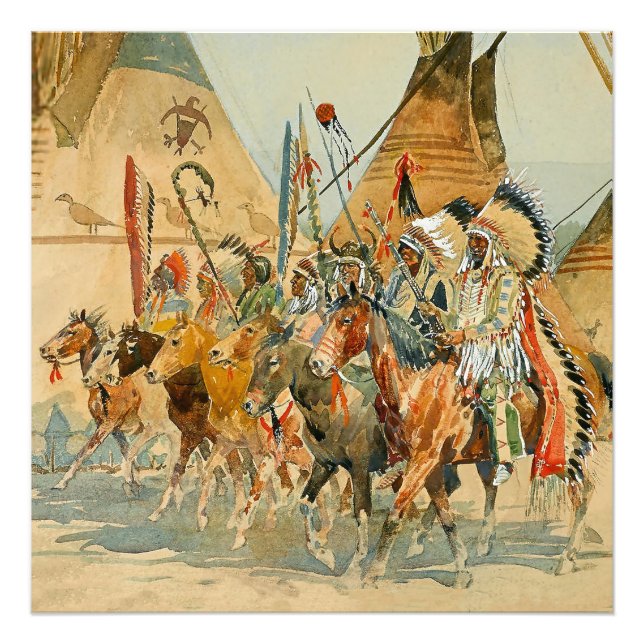 Foto Jefes indios con estandartes por Edward Borein (Frente)