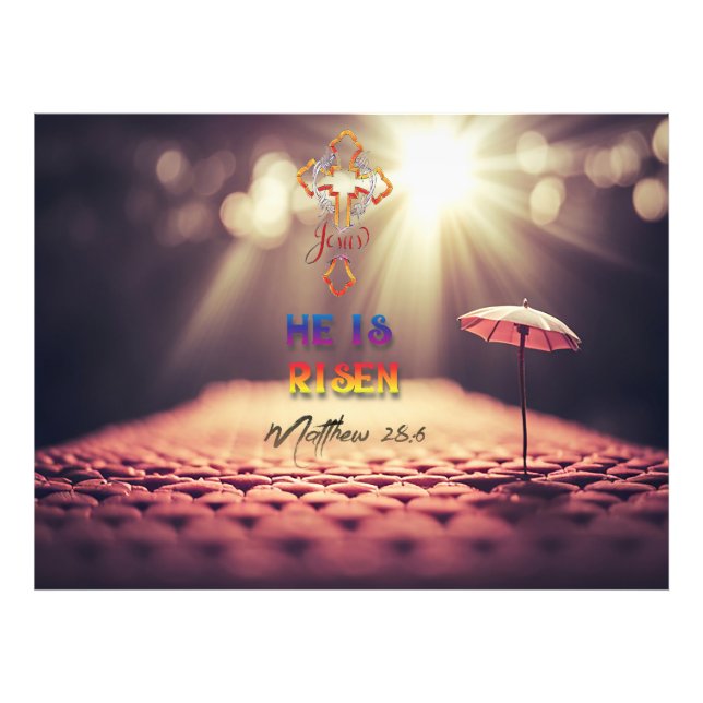 Foto Jesucristo Cruz Dorada Se Levanta Mateo 28:6 (Frente)