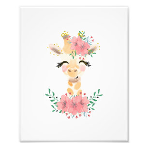 Foto Jirafa acuarela con estampado floral fotográfico