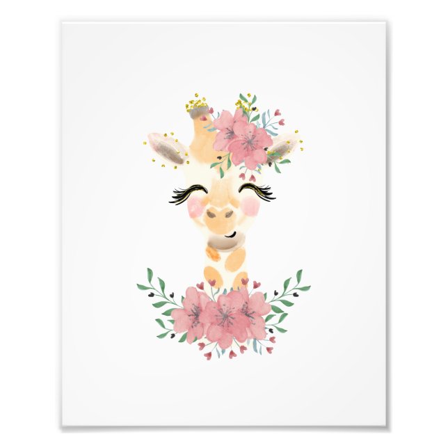Foto Jirafa acuarela con estampado floral fotográfico (Frente)