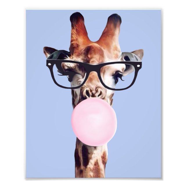 Foto Jirafa con gafas soplando chicle (Frente)