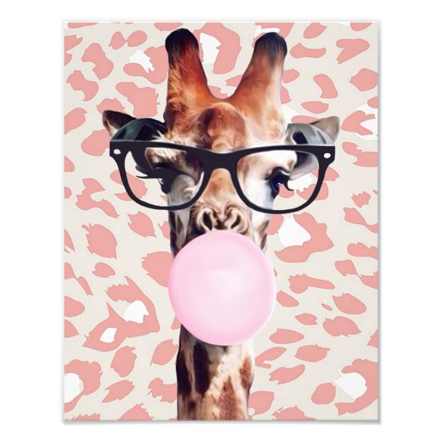 Foto Jirafa soplando chicle con fondo de estampado anim (Frente)