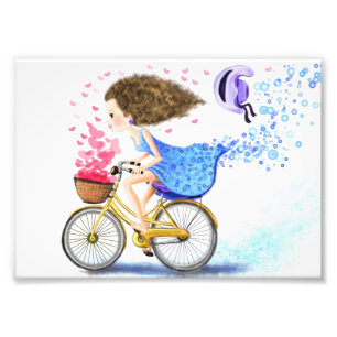 Foto Joven feliz Chica con Poster de bicicletas