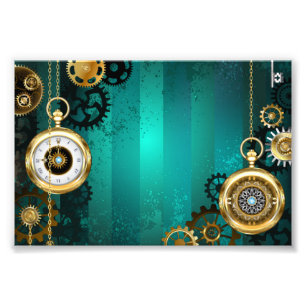 Foto Joyería Steampunk Reloj en un Fondo Verde