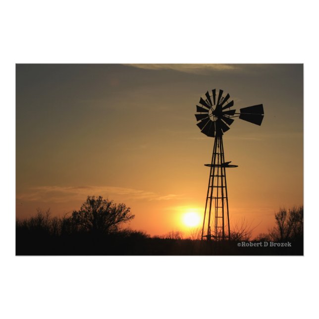 Foto Kansas Country Sunset con silueta de molino de vie (Frente)