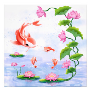 Foto Kawaii Koi Pescado Rosa Agua Lilies Pond