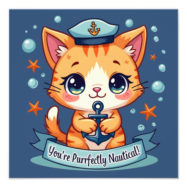 Foto Kawaii Nautical Cat Vela Anchor Pun (Frente)