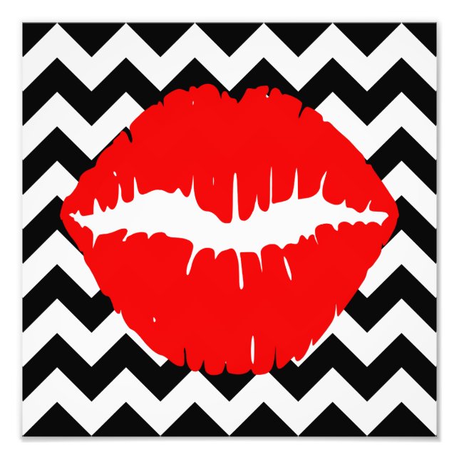 Foto Labios rojos sobre zigzag blanco y negro (Frente)