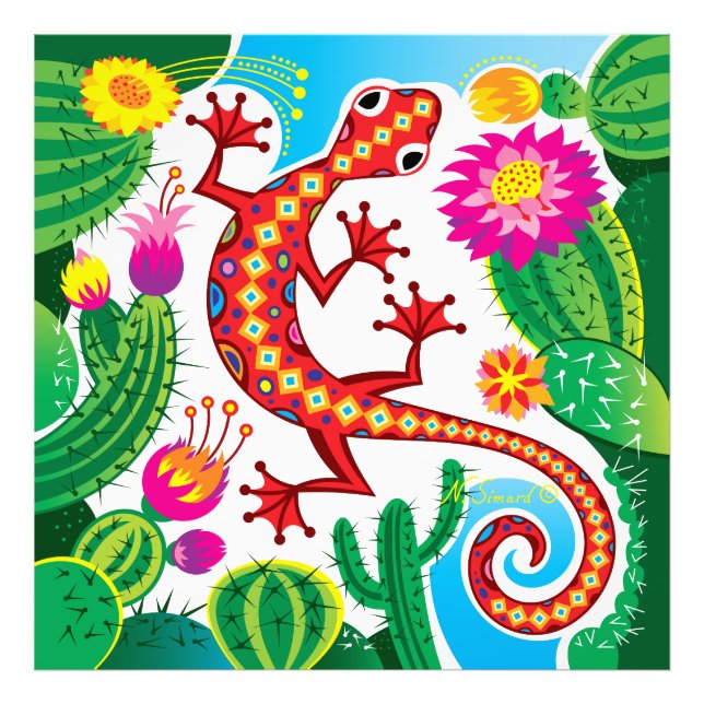 Foto Lagarto del Sudoeste con Flores de Cactus (Frente)