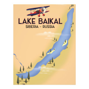 Foto Lago Baikal Siberia cartel de viaje ruso Mapa