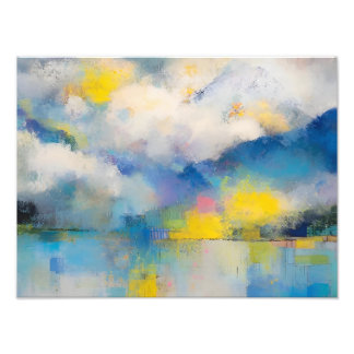 Foto Lago de montaña abstracto en azul y amarillo suave