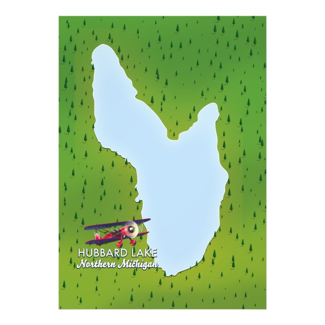 Foto Lago Hubbard Mapa del lago del norte de Michigan (Frente)