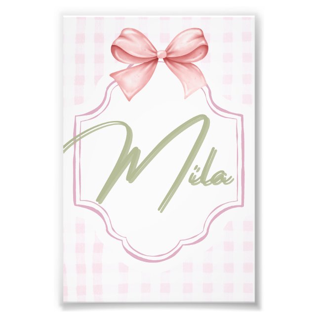 Foto Lainey Baby Nursery Personalizado Bow&Gingham (Frente)