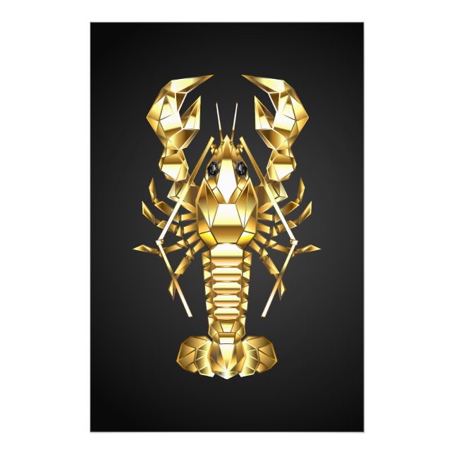 Foto Langosta de bogavante poligonal dorada sobre negro (Frente)