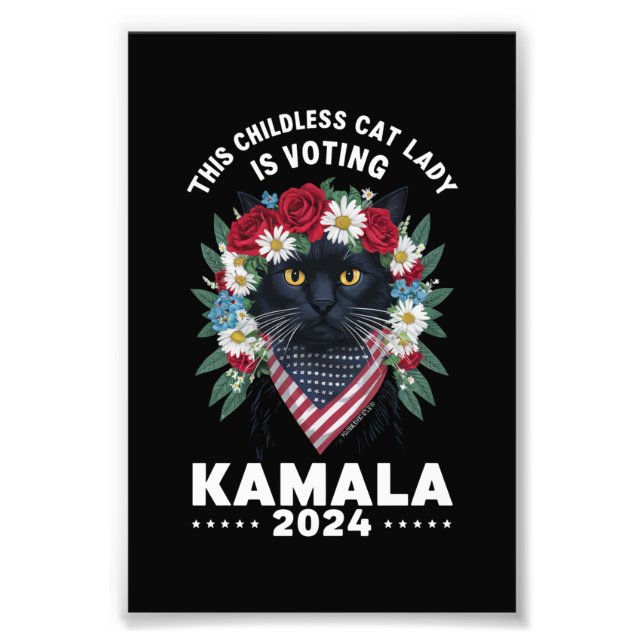 Foto Las damas de este gato sin hijos votan por Kamala (Frente)