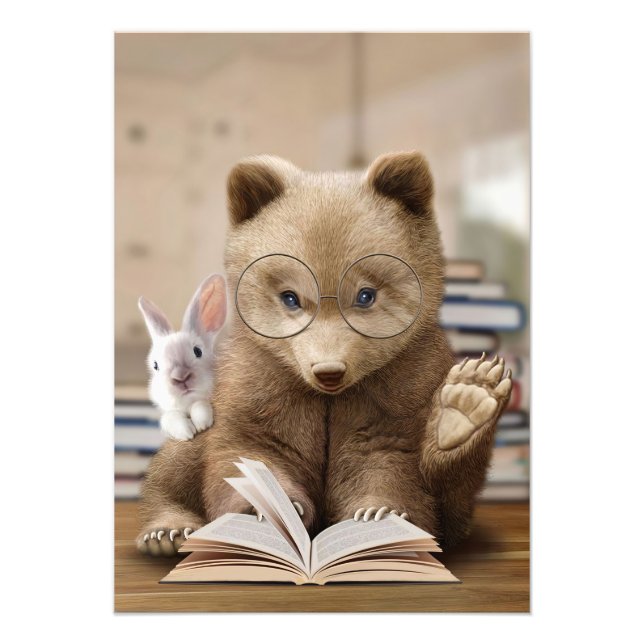 Foto Lector de libros de lectura de osos y conejos (Frente)