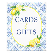 Lemon Blue Tile Bridal Ducha Tarjetas y Rótulo de 