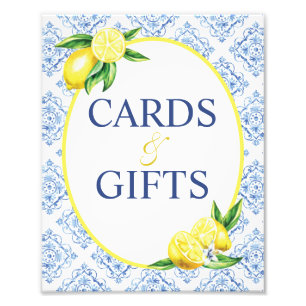 Foto Lemon Blue Tile Bridal Ducha Tarjetas y Rótulo de
