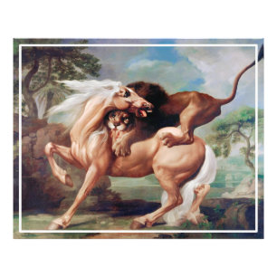 Foto León atacando una pintura de caballos-17620