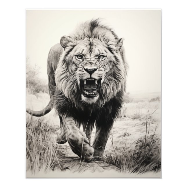 Foto León de espíritu libre negro y blanco (Frente)